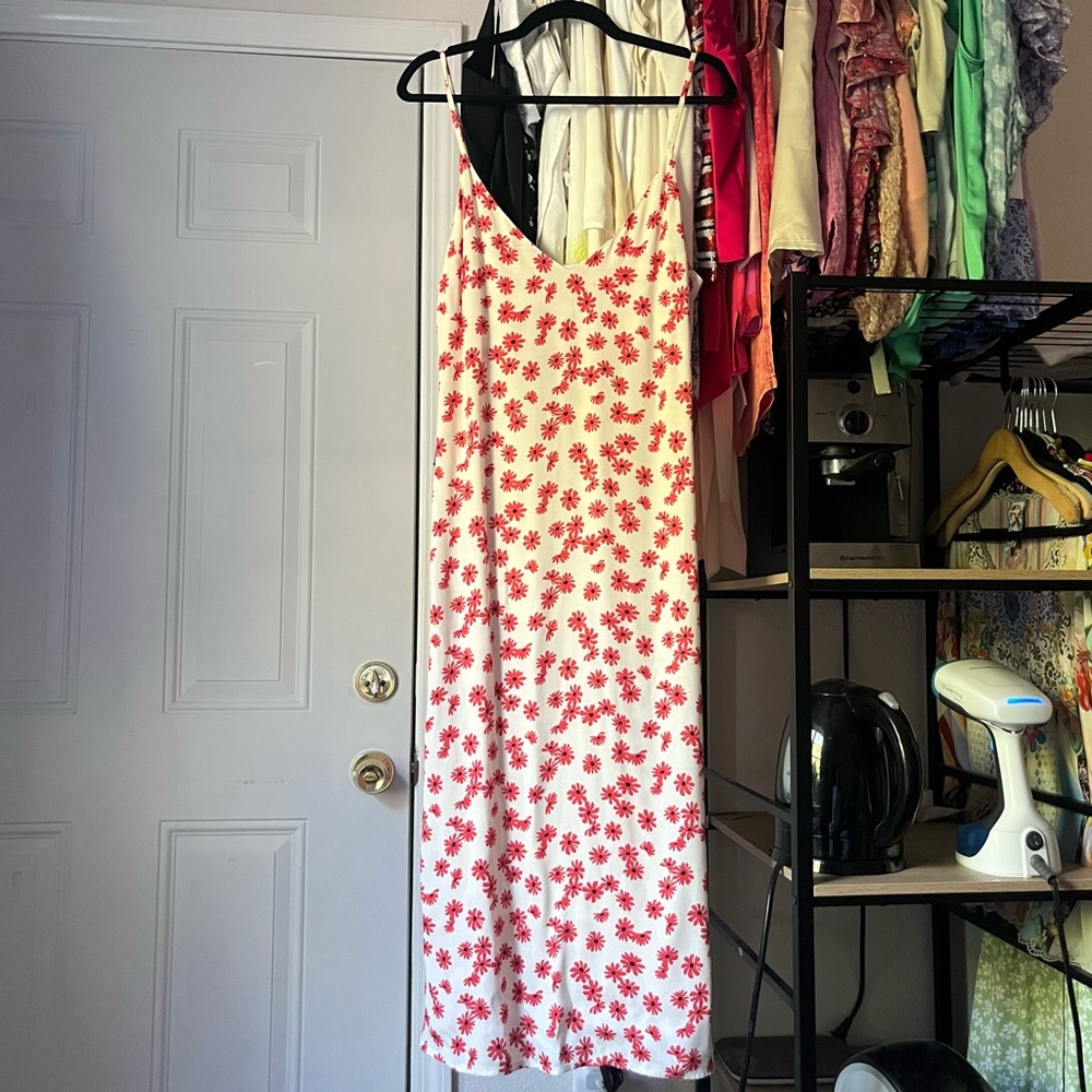REFORMATION white red floral viscose rayon sleeveless midi dress